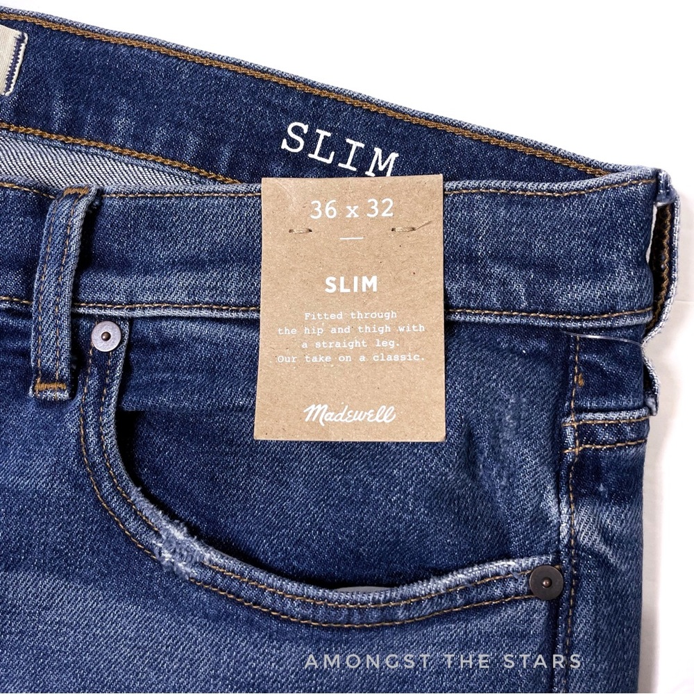 Madewell Athletic Enid Blue Wash Men's Slim Jeans - Picture 13 of 15